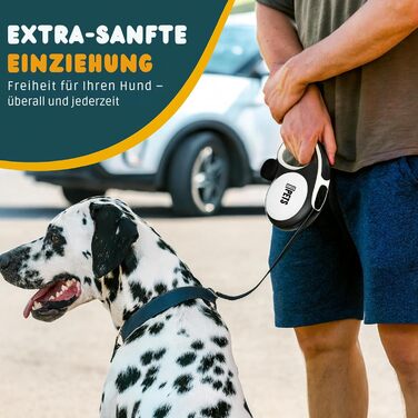 Висувна поводок для собак CORTESPETS® 5м - для малих та великих собак до 50 кг - високоякісна роликова поводок з зручним ручним захопленням (білий, L, 5м, до 50кг)