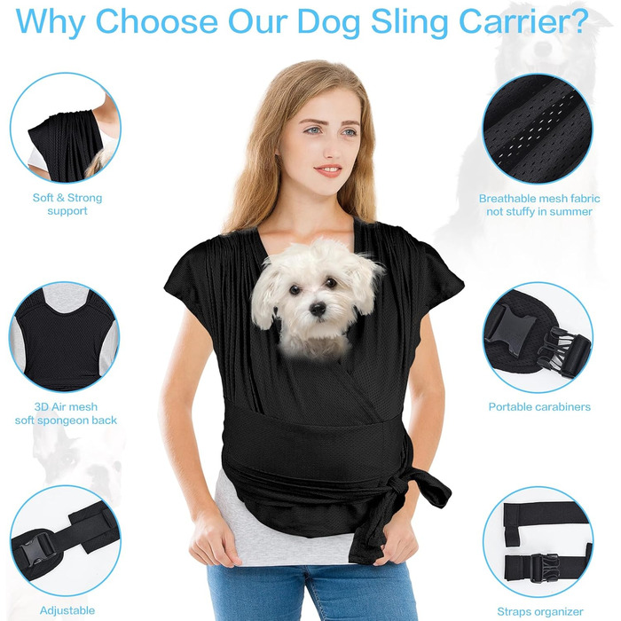 Сумка-переноска для собак, рюкзак для собак, чорний, 0-6,8 кг