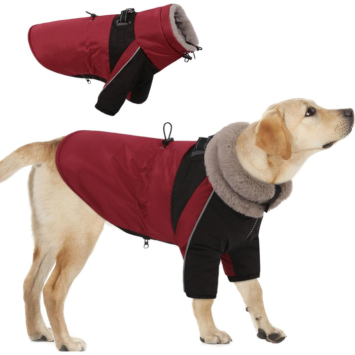 Зимовий одяг для собак, непромокаючий та вітронепроникний з дзвоником для малих, середніх та великих собак, світловідбиваюча куртка з захистом живота (S, червоний)