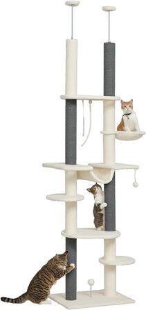Дерево для котів PawHut - кігтеточка, ліжко-гамак, корзина, іграшки, захист від перекидання, білий, 225-255 см