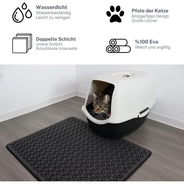 Килимок під лоток для котів, чорний 60x74 см, двошаровий, з EVA, водонепроникний, великий розмір