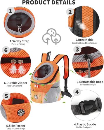 PETCUTE Рюкзак-переноска для собак та котів, оранжевий. Зручний, дихаючий, з водонепроникним дном та безпечним кріпленням. Ідеальний для подорожей та прогулянок.