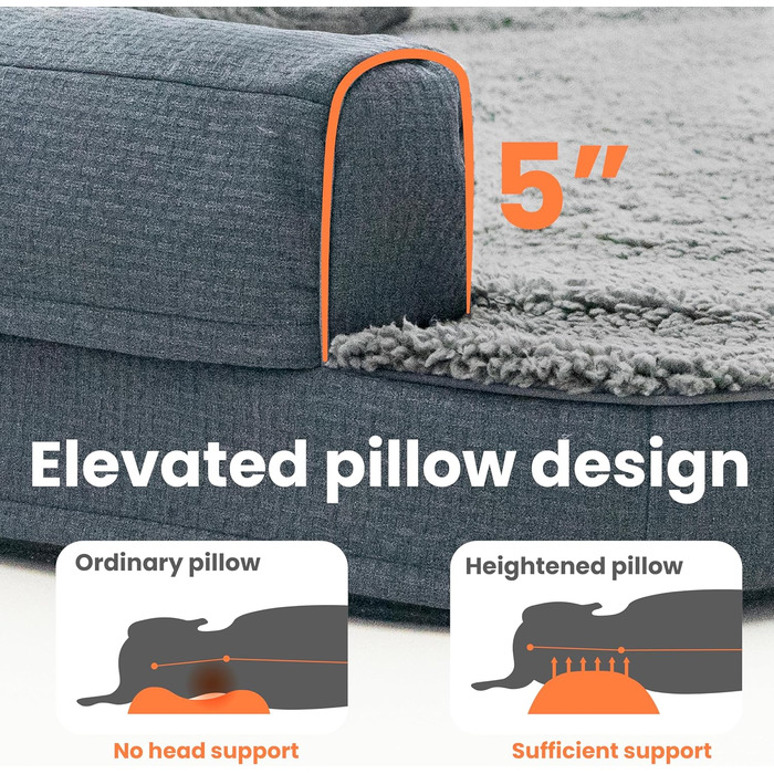 Ортопедичне ліжко для собак Laifug з memory foam, вологостійке, знімний чохол, неслизьке дно, сіре – для літніх та хворих собак