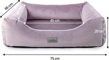 Ексклюзивне ліжко для собак | Лежанка для собак, корзинка для собак з подушкою | Собаче ліжко-софа для маленьких та середніх собак | Розмір: M - 75 x 66 x 20 см | Колір: (M: 75 x 66 см, Вельвет Рожевий)