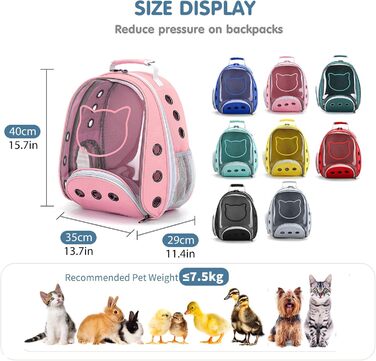Рюкзак для котів та маленьких собак PETCUTE, рожевий, до 6 кг, знімний килимок, прозоре вікно, для подорожей