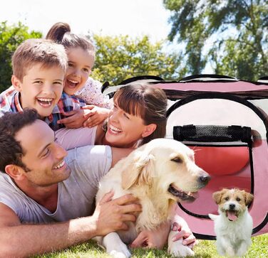 Клітка-бігове подвір'я для тварин BRIMOREA, 74x74x43 см, рожева. Підходить для собак, котів, кроликів та інших дрібних тварин, для дому та вулиці.