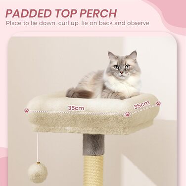 Клітка-когтеточка для котів Dogat 107 см, багатоярусна з когтеточкою, лежаком, будиночком та ігровим м'ячиком (сіра/бежева)