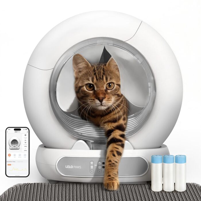 Самоочисний електричний лоток для котів LELO PAWS XXL (74Л) з керуванням через додаток, дезодорацією та шторкою, сріблястий