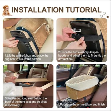 Автокрісло для собак, підходить для маленьких собак до 13,6 кг, з підголівником та безпечним ременем, коричневе, з кишеньками для зберігання
