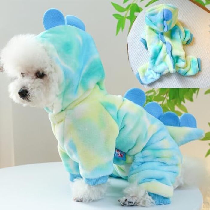 Костюм динозавра для собак, зимовий халат для цуценят, теплий капюшонний светр, блакитна куртка для холодної погоди, теплий одяг для домашніх тварин на Різдво, Хелловін (Рожевий, M) (X-Small, Зелений)