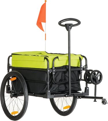 HOMCOM 2-в-1 Причіп для велосипеда, вантажний причіп, транспортний причіп для велосипеда з 20-дюймовими повітряними шинами, вантажопідйомність 40 кг, сталь, оксфордська тканина, 130 x 64 x 64/103 см (Чорний+Жовтий)
