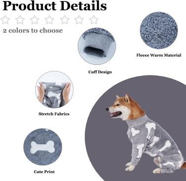 Теплий халат для собак на зиму, фланелевий, для середніх та великих собак, Onesie, колір сірий, розмір XS (довжина спини 38 см, обхват грудей 60 см)