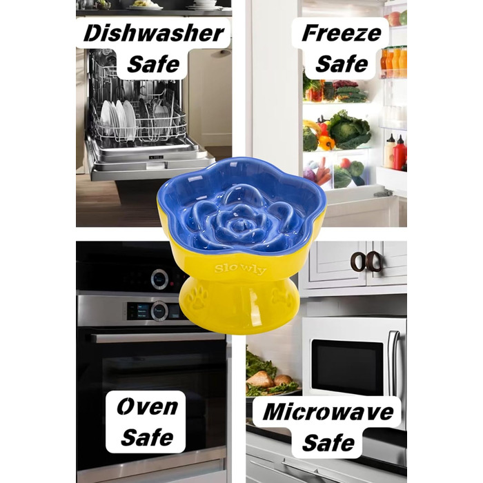 Миска для повільного годування домашніх тварин, керамічна, піднята та нахилена, для котів та маленьких собак, запобігає блювоті та удушенню (Рожева, Блакитна)