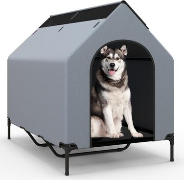 Будинок для собак COSTWAY 2 в 1 з ліжком, сірий, 84 x 132 x 114 см