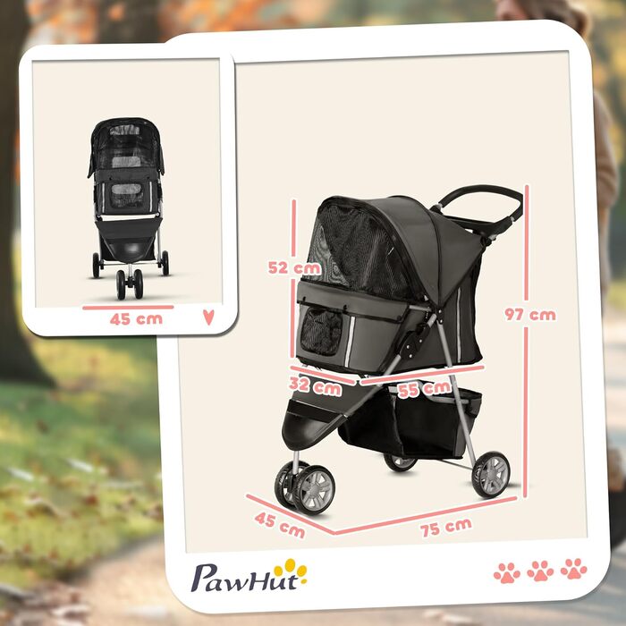 Візок для собак та котів PawHut - складаний, до 10 кг, сірий
