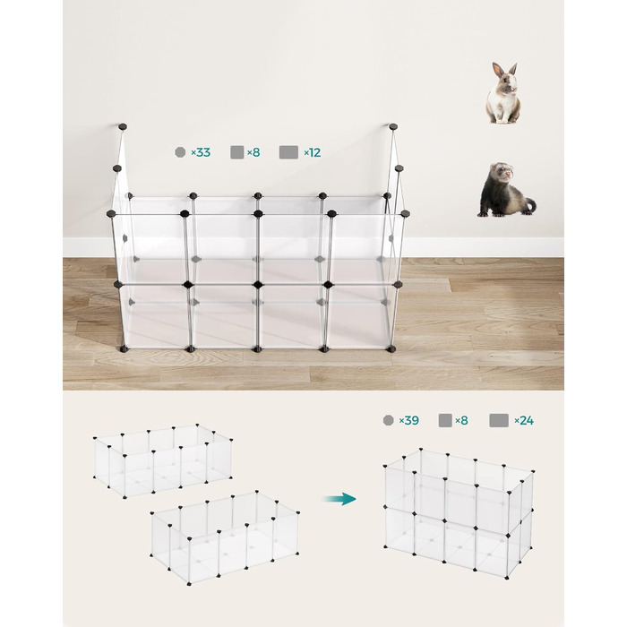 Клітка для тварин SONGMICS Freigehege з піддонами, 2 шт., біла, 125 x 63 x 42 см, для кроликів, хом'яків, їжаків