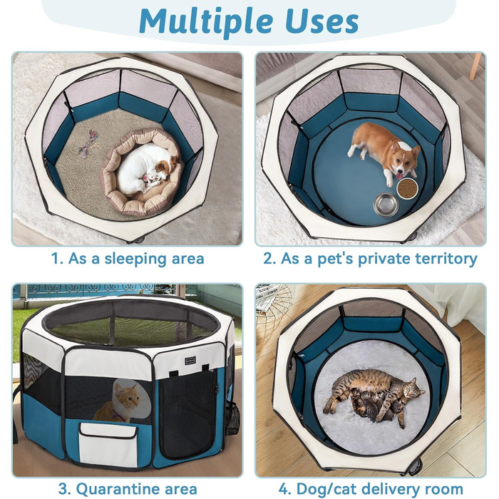 Клітка-вигул для собак та котів PETSFIT, розкладний вольєр для тварин, 75x68x42 см, сірий/блакитний