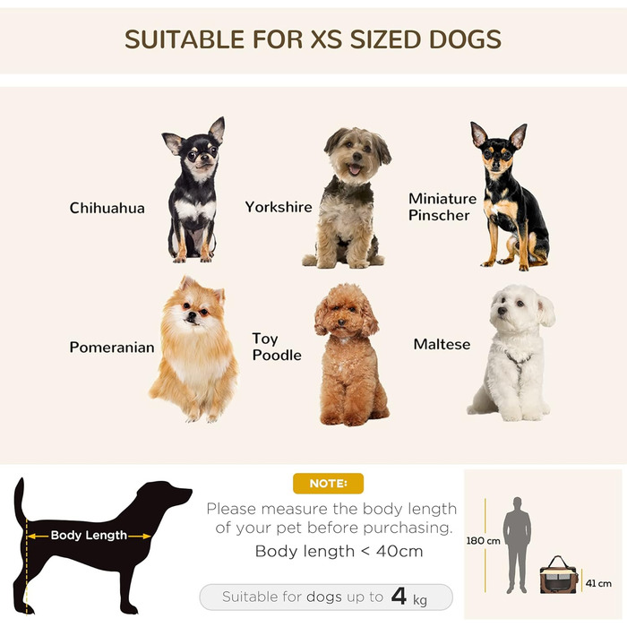 PawHut переносна сумка для собак та котів, складана, з вікнами, м'який килимок, 2 плечові ремені, 60x41x41 см, коричнева