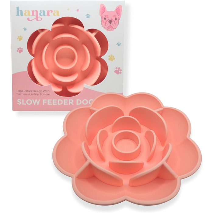 Силіконові миски для собак Hanara з лижучою килимком та присоском, дизайн у вигляді троянд, сприяє кращому травленню, запобігає удушенню, можна мити в посудомийній машині, підходить для всіх порід (Misty Gray, Peach Beige)