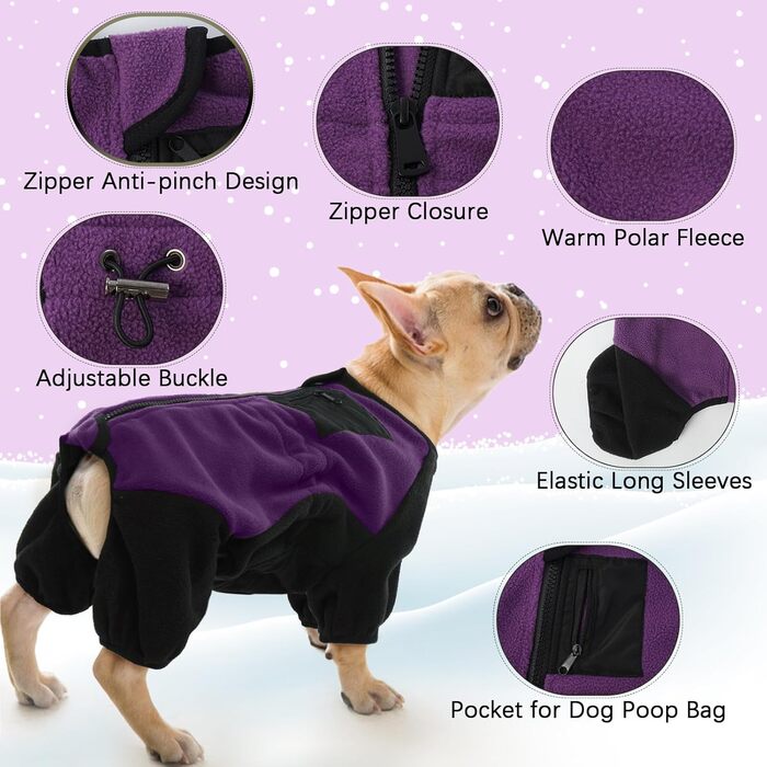 Пуловер для собак, тепла куртка з флісу, костюм для середніх собак, костюм-комбінезон з ніжками, пуловер для собак, теплий халат з флісу, костюм для собак Hunter Fleece (Хакі, фіолетовий)