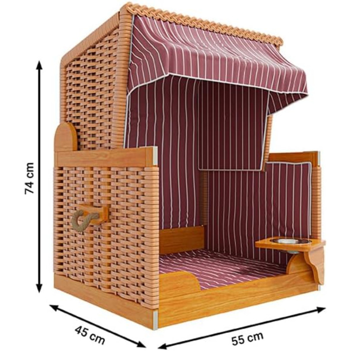 Клітка-лежанка для собак Outgarden з дерева, з ковдрою та мисками, чорна з блакитно-білим, для маленьких собак