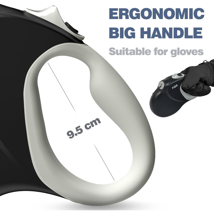 Висувна повідка для собак Fida, 9 м, покращена версія 2025, міцна, для середніх та великих собак, не заплутується, для собак до 50 кг, чорний