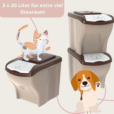 Контейнери для корму для собак та котів GarPet 3 шт. об'ємом 20 л та 60 л (120 л загальний об'єм)