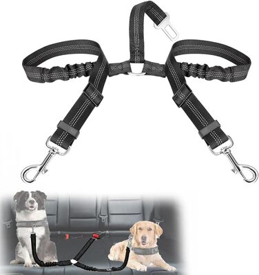 Авторемень для собак у машину, еластичний двосторонній, регульований (чорний)