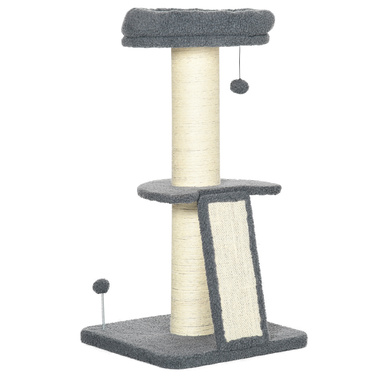 PawHut Cat Tree Велике 92 см Котяче дерево з імітацією баранячої шкіри, дряпаючим стеблом, платформою та ігровим м'ячем, темно-сіро-кремово-біле