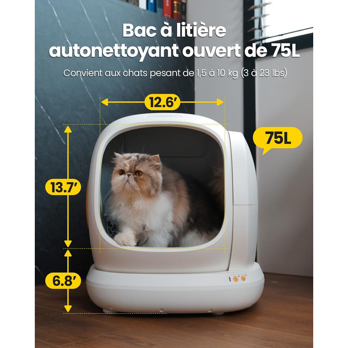 Автоматичний котячий туалет UBPet C20, 75 л, з додатком, Wi-Fi, для кількох котів, герметичний, антизапах, підвищена безпека