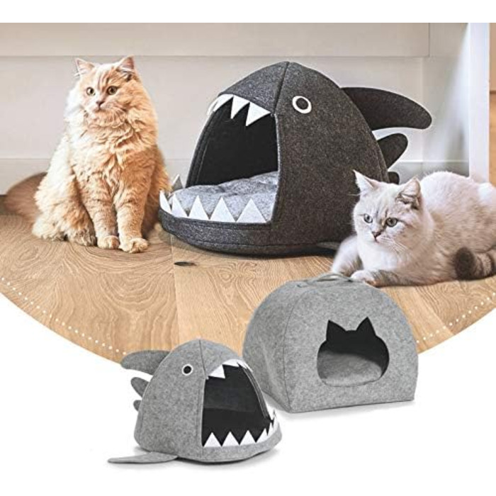 Кошик-ліжко для кота ZELLER Present, у формі акули, фетровий, антрацит, 45x38x34 см – стильне спальне місце для домашніх тварин