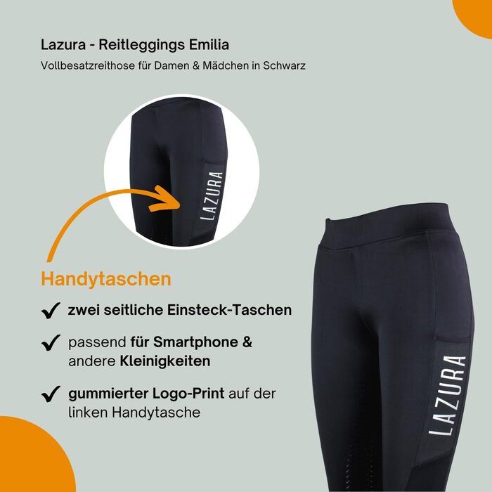 Лазура - Ріддінгінси для жінок та дівчаток Емілія | Повний силіконовий покрив | Ріддінгінси з двома кишенями для телефону | Доступні у п'яти кольорах | Розміри 116-176 та 34-46 (116, Чорний)