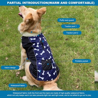 PETCUTE Водонепроникний зимовий теплий одяг для собак з відбиваючими елементами та отвором для страхувального ременя (XS, Синій)