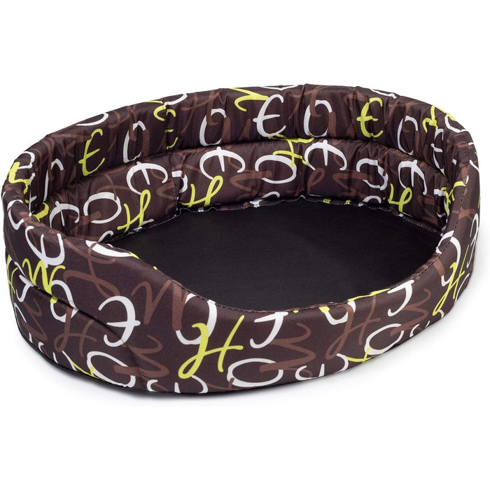 Крісло-ліжко для собак середніх порід | Овальне м'яке ліжко для собак | Зносостійке ліжко з подушкою | Кошик для собак | Можливість прання | Поліестер | Розмір L (57x52 см) | Колір: Коричневий з візерунком
