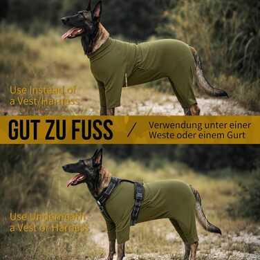 Комбінезон для собак OneTigris FUZZBUD, зелений, L: теплий, еластичний, для собак середніх та великих порід, захист від випадання шерсті, алергії, витікання, ран