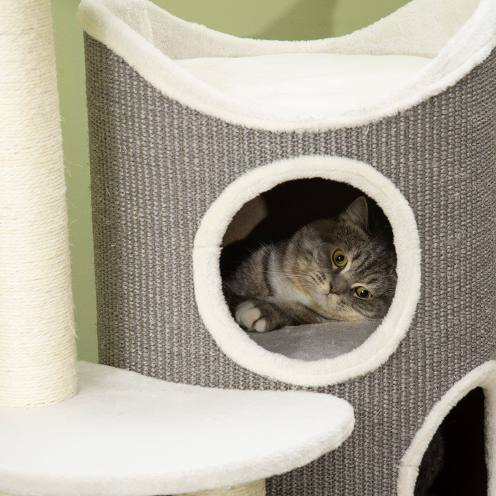 PawHut Cat Tree 109 см Cat Tree з кігтеточкою та лежаком для кішки, колони з сизалю, сучасний у білому сірому кольорі для любителів кішок