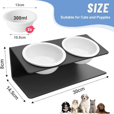 Підвищена годівниця для котів 2 шт. з кераміки на металевому стійці - годівниця для котів та цуценят, набір для корму та води