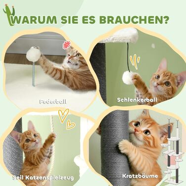 Дерево для котів PawHut - кігтеточка, ліжко-гамак, корзина, іграшки, захист від перекидання, білий, 225-255 см