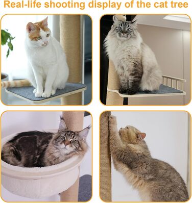 Кліматичний комплекс для котів 4-ярусний з аксесуарами, регульована висота (152,4–289,6 см), плюшеві стійки та великий гамак