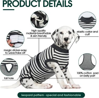 Комбінезон для собак після операції Kuoser, сірий у смужку, L (обхват грудей 59-70 см, обхват шиї 41-51 см)