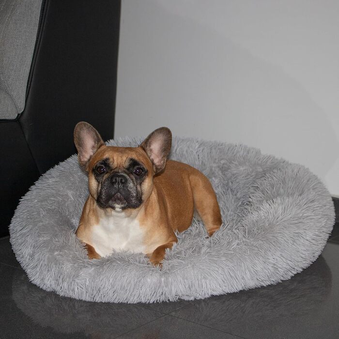 Кругле ліжко для собак Springos | З штучним хутром | Антиковзаюча підставка | 110 см, Сірий