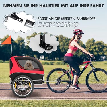 Фahrradanhänger GYMAX: Возик для собак на велосипеді, червоний, до 40 кг, 3 входи, складна конструкція