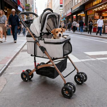 Дитяча коляска для тварин Homewell, сіра, до 20 кг, з відкидним кошиком, сіткою, ременями та тримачем для напоїв