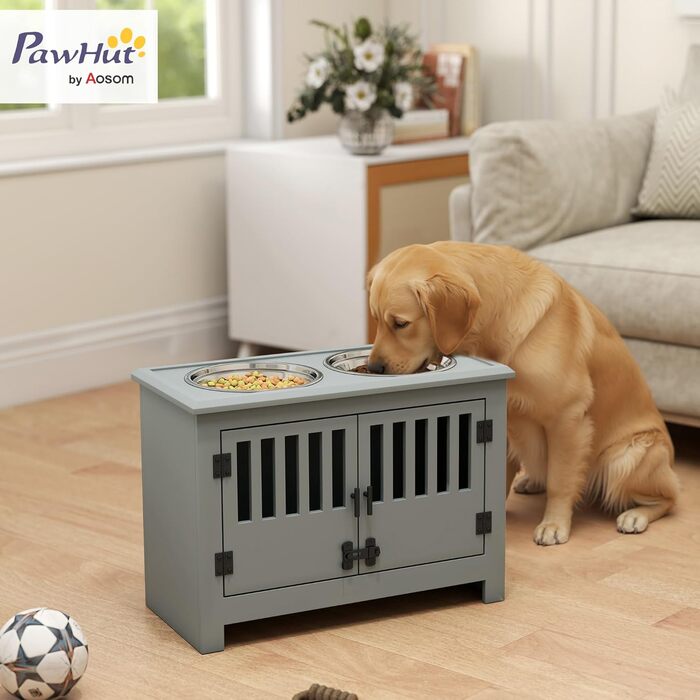 Підставка для годівлі собак PawHut з двома мисками, 2 x 2L, нержавіюча сталь, сіра