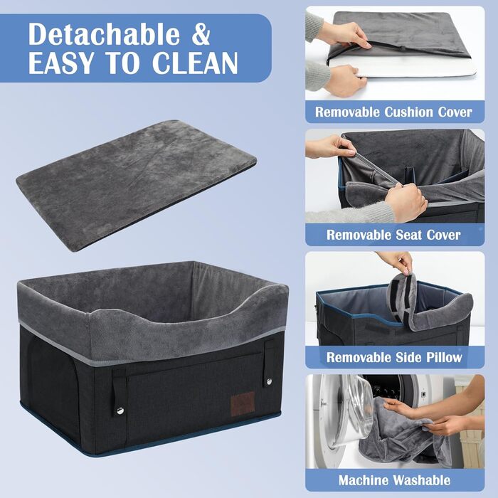 Автокрісло для собак PetsHome, чорне: знімний, миючий, з кишенею, для маленьких тварин