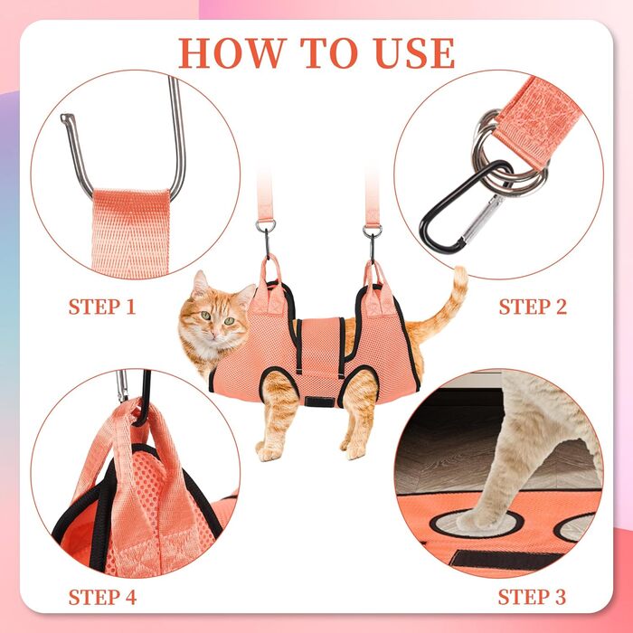 Гамак для грумінгу собак PatiencET, гамак для догляду за тваринами для котів та собак з ремінним кріпленням, петля для стрижки нігтів з обрізачем/триммером, пилка для нігтів, гребінець для тварин (S) Помаранчевий