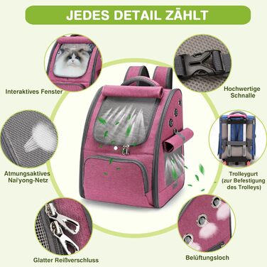 Рюкзак для котів та собак ALLSOPETS, складний, дихаючий, з сонцезахистом, для маленьких котів та собак. Ідеально для подорожей, кемпінгу та походів (Колір: Ягідний рожевий)