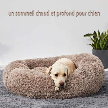 Ортопедичне ліжко для собак XL: кругла м'яка кушетка для великих та середніх собак. Зручне собаче ліжко з Memory Foam, антистрес, коричневе.