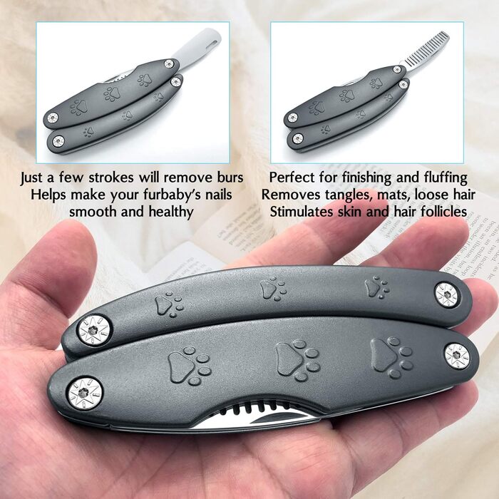 Набір для догляду за нігтями домашніх тварин 3-в-1: тример, пилка, гребінець. Підходить для собак та котів будь-якого розміру. З нержавіючої сталі, професійний, портативний