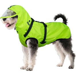 Водонепроникний дощовик для собак OUOBOB з відкидною капюшоном та світловідбиваючими смугами, H-подібне кріплення, розмір M, колір: Neon Green